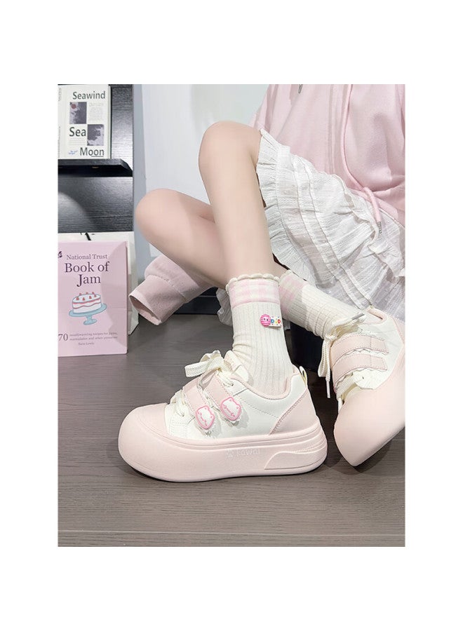 Humanity Renben Cute Velcro White Sneakers For Women, Popular Chunky Shoes, Versatile Canvas Shoes, Pink And White , Size 40 - Image 5