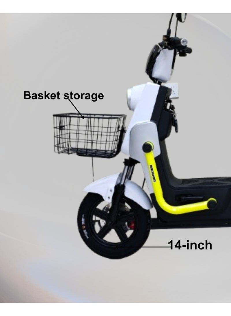 كاميل دراجة كهربائية ITQ-7 Pro للبالغين، بقدرة 1000 واط، إطارات مقاس 14 بوصة، مدى يصل إلى 105 كم، مزودة بسلة ومرايا، باللون الأبيض - Image 2