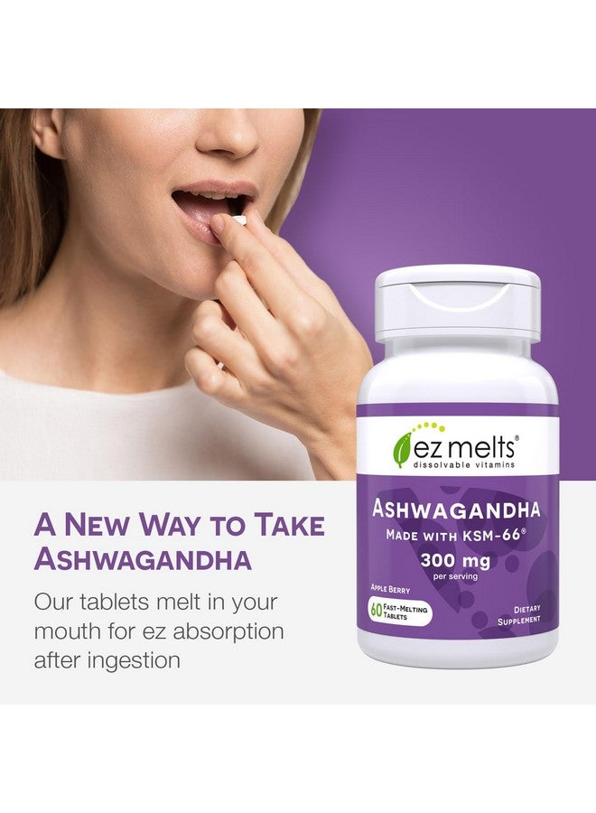 EZ Melts Dissolvable KSM-66 Ashwagandha, 300 mg, Sugar-Free, Stress, Sleep and Mood Support Supplement, 30-Day Supply, Apple Berry-Flavor - Image 2