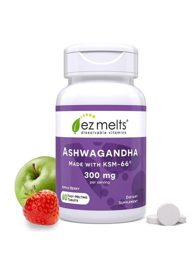 EZ Melts Dissolvable KSM-66 Ashwagandha, 300 mg, Sugar-Free, Stress, Sleep and Mood Support Supplement, 30-Day Supply, Apple Berry-Flavor - Image 1