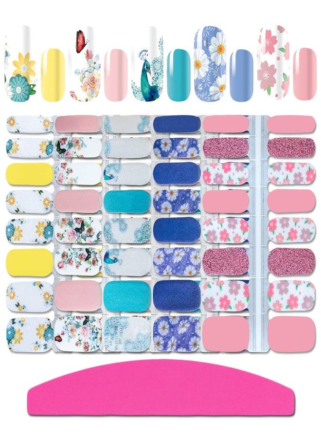 SILPECWEE 5 Sheets Flower Butterfly Nail Polish Strips Adhesive Full Nail Wraps for Women Gel Sticker Nails Art Decals Tips Manicure Accessories with 1Pc File - Image 1