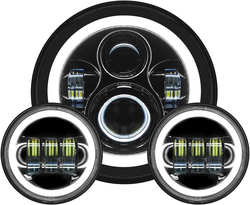 HOGWORKZ® 7 Inch LED Halomaker™ Headlight & Auxiliary Halo Passing Lamps - Daymaker Replacement for Harley Davidson - Image 1