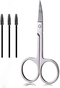 SHZDMH Eyebrow Scissors and Three Eyebrow BrushsNose Beard Trimming Scissors Eyelash with Curved Craft Stainless Steel Scissors - Image 1