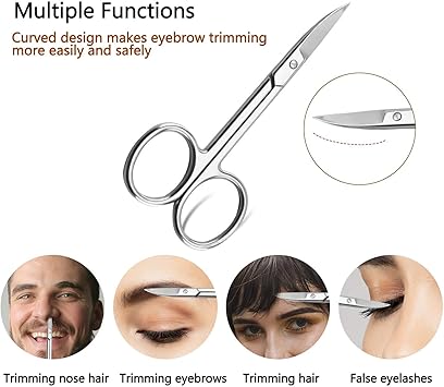 SHZDMH Eyebrow Scissors and Three Eyebrow BrushsNose Beard Trimming Scissors Eyelash with Curved Craft Stainless Steel Scissors - Image 5