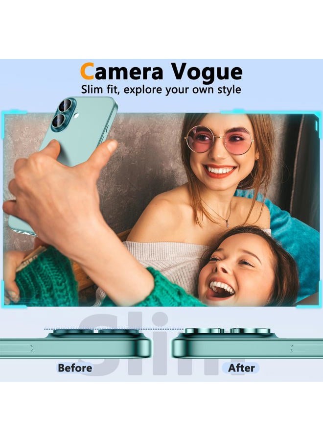 YWXTW for iPhone 16 Plus/iPhone 16 Camera Lens Protector, Individual Anti Scratch Metal Ring Tempered Glass Camera Screen Protector for iPhone 16 Accessories, Case Friendly (Teal) - Image 4