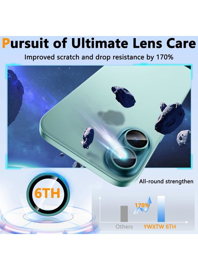 YWXTW for iPhone 16 Plus/iPhone 16 Camera Lens Protector, Individual Anti Scratch Metal Ring Tempered Glass Camera Screen Protector for iPhone 16 Accessories, Case Friendly (Teal) - Image 3