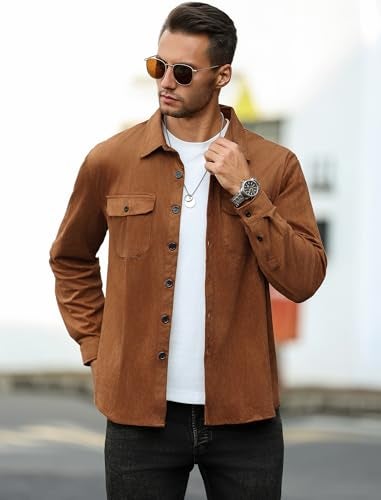 ZAFUL Plus Size Men's Casual Shirt Lightweight Jackets Button Down Comfortable and breathable Shirt with 2 Flap Pocket (Brown XXL) - Image 2