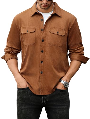 ZAFUL Plus Size Men's Casual Shirt Lightweight Jackets Button Down Comfortable and breathable Shirt with 2 Flap Pocket (Brown XXL) - Image 5