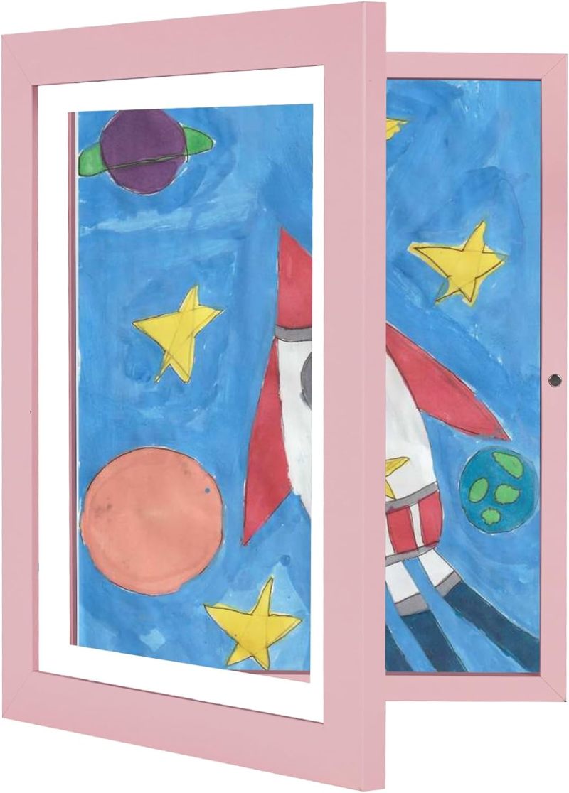 Kids Artwork Frames: 2 Pack Pink 1.5 Inch Thick - Spring-Loaded Compartment Holds Up To 50 Artworks Shatter-Resistant Glass For Home School Wall Display - Image 5