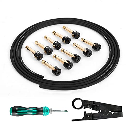 GHOSTFIRE Solderless Pedalboard Cable Kit, 6.5ft Cable & 10 Nickel Plated Copper Tip Connectors for Guitar Effects & Pedal Board, DIY Custom Patch Cables with Cutter, Bolt Driver (SP-02) - Image 1