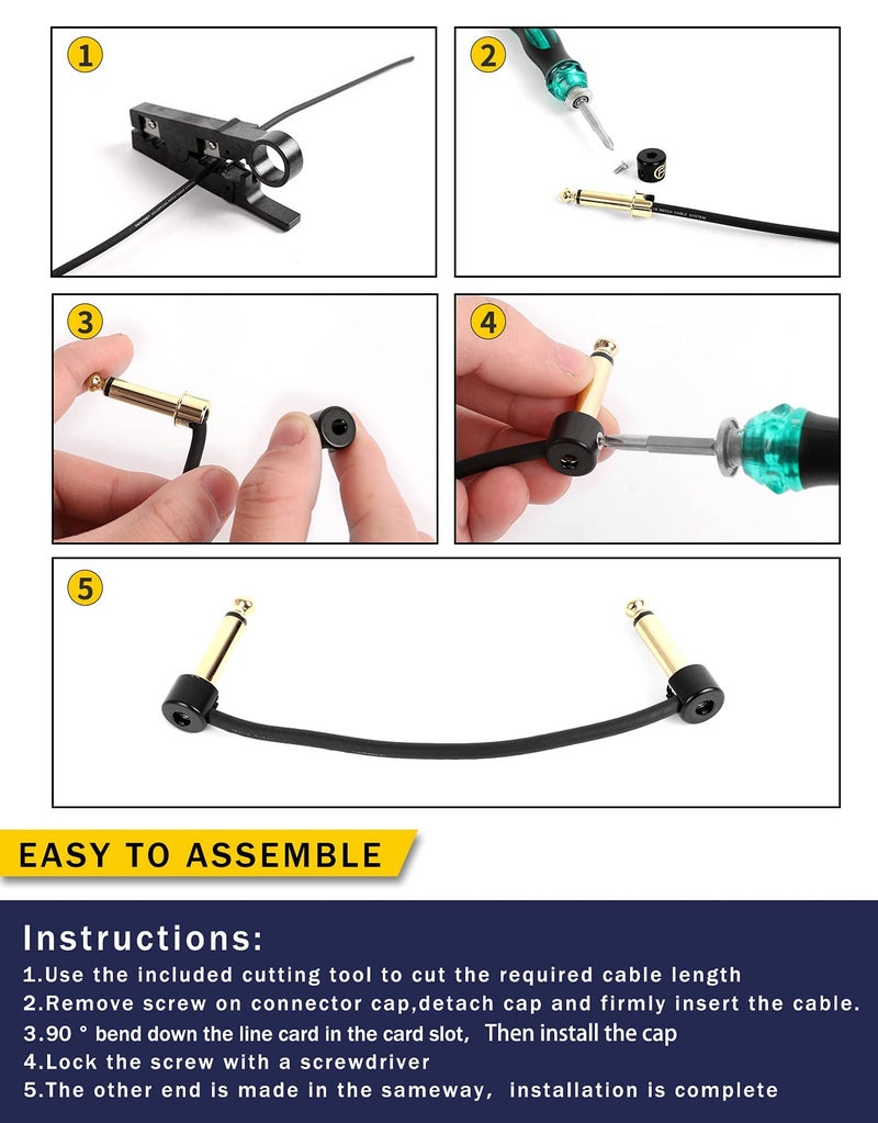 GHOSTFIRE Solderless Pedalboard Cable Kit, 6.5ft Cable & 10 Nickel Plated Copper Tip Connectors for Guitar Effects & Pedal Board, DIY Custom Patch Cables with Cutter, Bolt Driver (SP-02) - Image 4