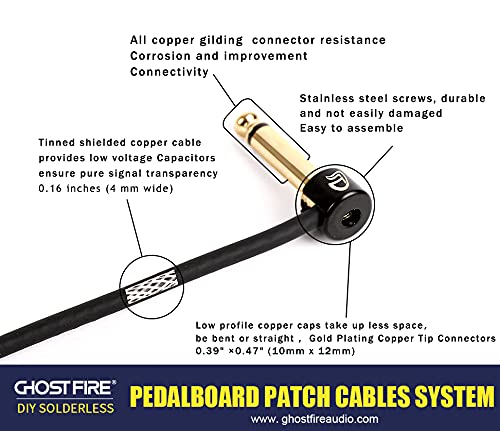 GHOSTFIRE Solderless Pedalboard Cable Kit, 6.5ft Cable & 10 Nickel Plated Copper Tip Connectors for Guitar Effects & Pedal Board, DIY Custom Patch Cables with Cutter, Bolt Driver (SP-02) - Image 2