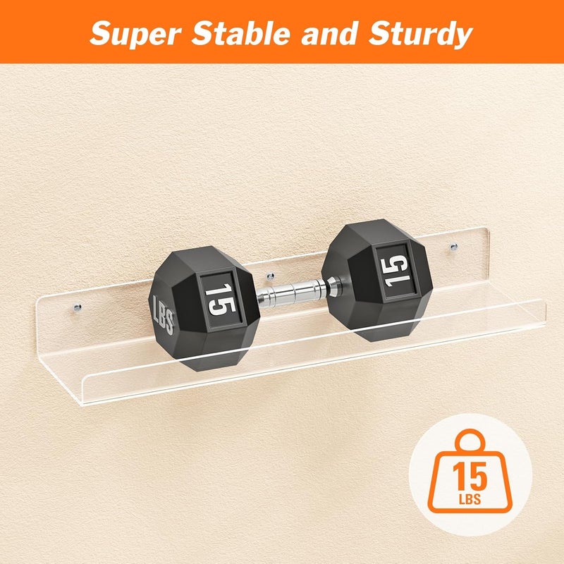 Dooiclear 2 Pack Floating Shelves for Wall, 15" Clear Book Shelf, Acrylic Floating Wall Shelf, Display Shelves Organizer for Bathroom, Classroom, Bedroom, Living Room, Kitchen, Room Decor - Image 4