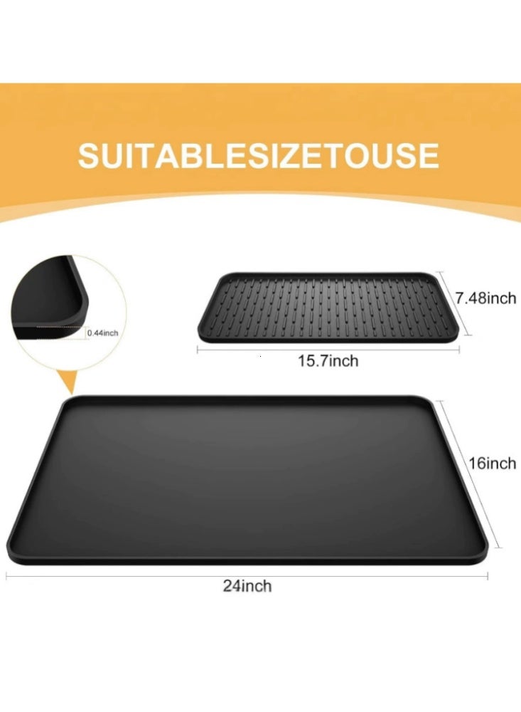 السيليكون القهوة حصيرة، 24 '' x16 '' بار حصيرة مع قابلة للفصل صحون تجفيف حصيرة - تناسب تحت صانعة القهوة ورف الصحون - Image 2