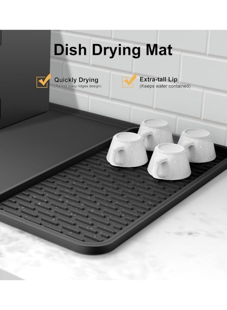 السيليكون القهوة حصيرة، 24 '' x16 '' بار حصيرة مع قابلة للفصل صحون تجفيف حصيرة - تناسب تحت صانعة القهوة ورف الصحون - Image 5