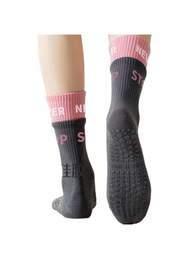 Dweck Yoga Socks For Women, Mid-Calf Fitness Sports Socks, Pure Cotton Long Socks, Fake Two-Piece Floor Non-Slip Dance Socks - Image 3