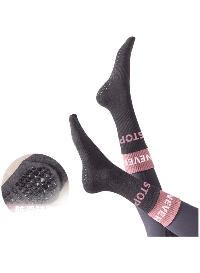 Dweck Yoga Socks For Women, Mid-Calf Fitness Sports Socks, Pure Cotton Long Socks, Fake Two-Piece Floor Non-Slip Dance Socks - Image 1