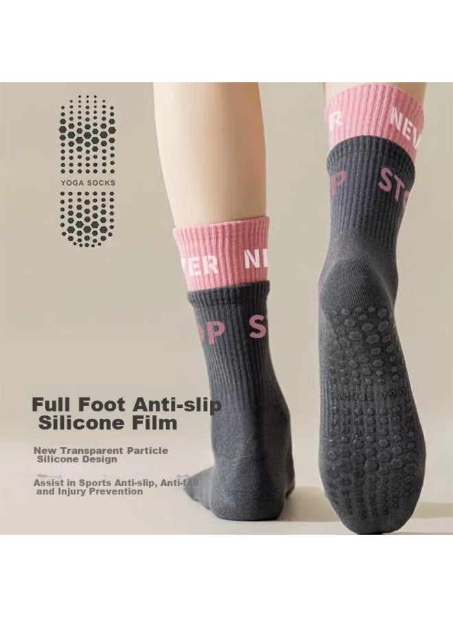 Dweck Duweike Yoga Socks For Women, Mid-calf Fitness Sports Socks, Pure Cotton Long Socks, Fake Two-piece Floor Non-slip Dance Socks - Image 4