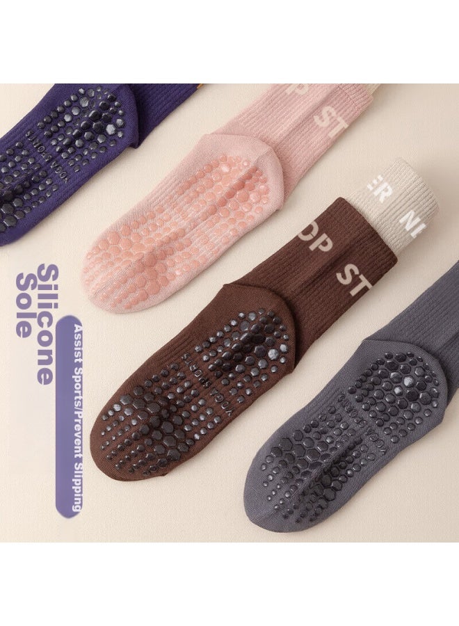 Dweck Duweike Yoga Socks For Women, Mid-calf Fitness Sports Socks, Pure Cotton Long Socks, Fake Two-piece Floor Non-slip Dance Socks - Image 3