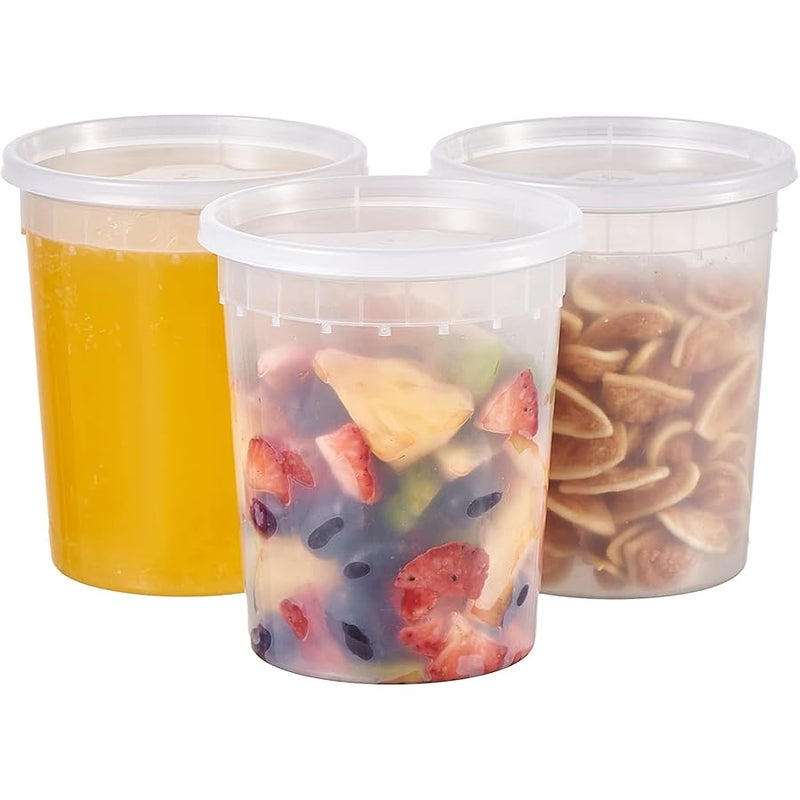 FULING 32oz Plastic Deli Containers, 24 Sets - Leakproof, Stackable, BPA Free, Microwavable, Freezer Safe - Image 1