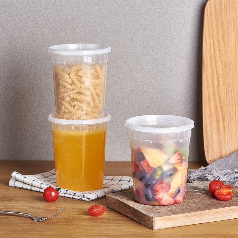 FULING 32oz Plastic Deli Containers, 24 Sets - Leakproof, Stackable, BPA Free, Microwavable, Freezer Safe - Image 5