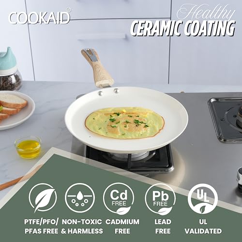 COOKAID Dosa Tawa Non Stick 25 cm | Dosa Tawa Ceramic | ISI Certified | Aluminium Body | Low-Oil Cooking, Quick & Even Heating, Gas & Induction Compatible | Velora - Cream - Image 3