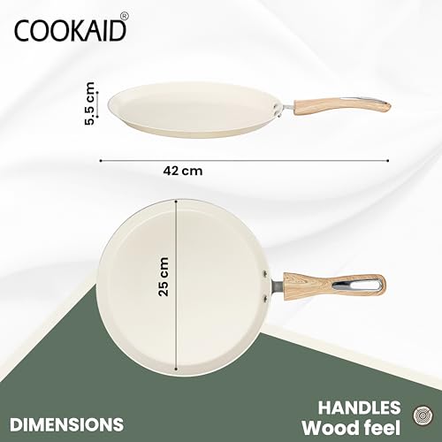 COOKAID Dosa Tawa Non Stick 25 cm | Dosa Tawa Ceramic | ISI Certified | Aluminium Body | Low-Oil Cooking, Quick & Even Heating, Gas & Induction Compatible | Velora - Cream - Image 2