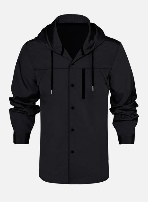 Men Solid Pocket Detail Long Sleeve Hooded Jacket