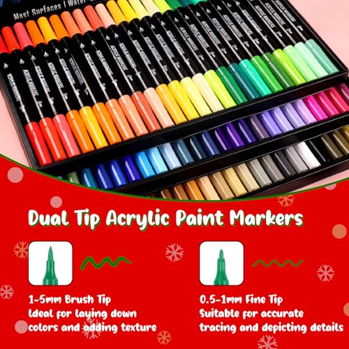 Pagather 72 Colors Acrylic Paint Markers, Dual Tip with Fine Tip and Brush Tip Pens for Stone, Wood, Calligraphy, Canvas, Ceramic, Metal, Glass, Rock Painting, DIY Crafts - Image 2