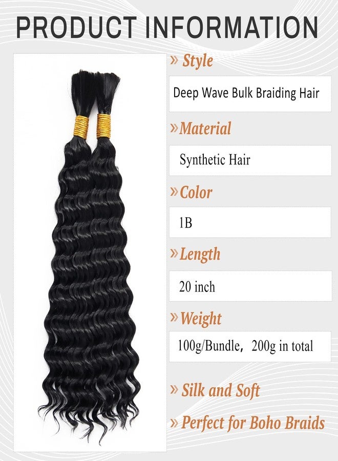 Dorsanee Deep Wave Bulk Hair for Braiding 20 Inch 2 Bundles 200g Natural Black Curly Braiding Hair for Boho Braids No Weft Wet and Wavy Braiding Hair Extensions (#1B,100g/bundle) - Image 2