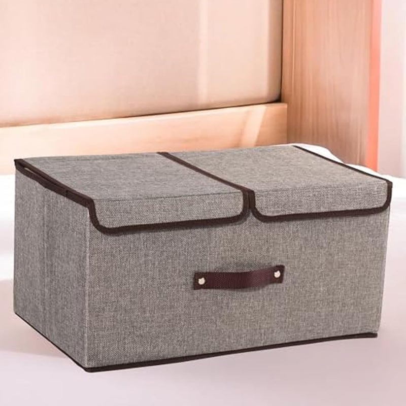 Kuber Industries Kuber Industries Foldable Storage Box Double Lid Storage Box with Handle Stackable Storage Box For ClothesToysBooks YJA008GRY Grey  - Image 1