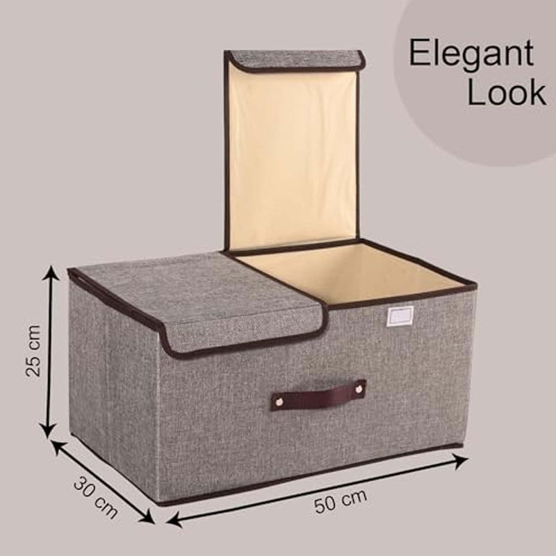Kuber Industries Kuber Industries Foldable Storage Box Double Lid Storage Box with Handle Stackable Storage Box For ClothesToysBooks YJA008GRY Grey  - Image 3