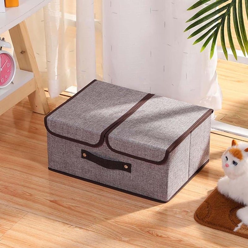 Kuber Industries Kuber Industries Foldable Storage Box Double Lid Storage Box with Handle Stackable Storage Box For ClothesToysBooks YJA008GRY Grey  - Image 2
