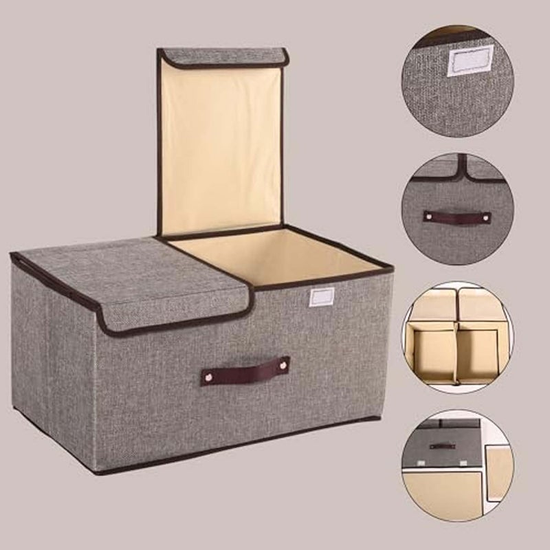 Kuber Industries Kuber Industries Foldable Storage Box Double Lid Storage Box with Handle Stackable Storage Box For ClothesToysBooks YJA008GRY Grey  - Image 4