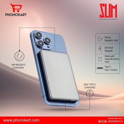 PHONOKART Slim MAGSAFE 5000 mAh Power Bank (15W Mag Safe & 20W PD Type-C Fast Charging) PKSLIMPB-DTITAN (Desert Titanium) - Image 4