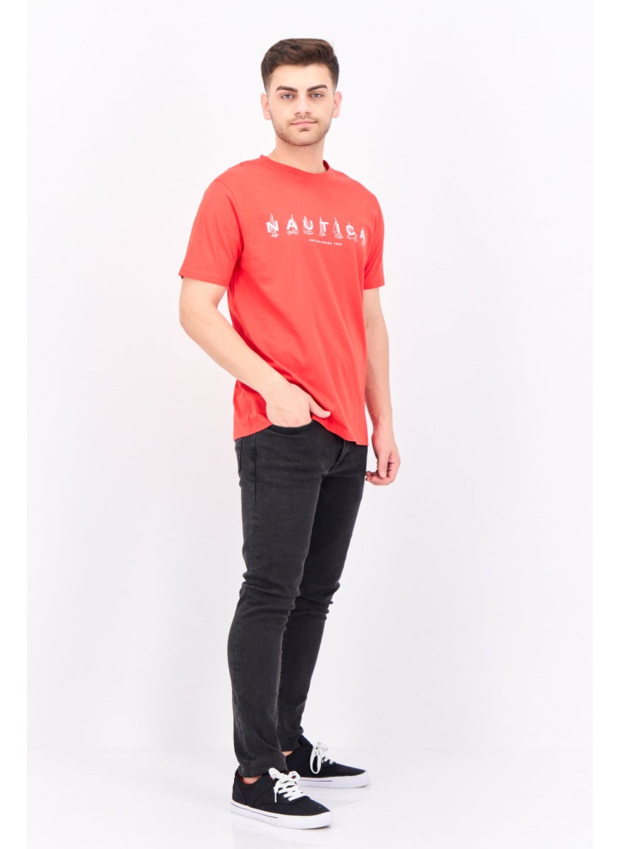 NAUTICA Men Crew Neck Short Sleeves Brand Logo T-Shirt, Red  - Image 4