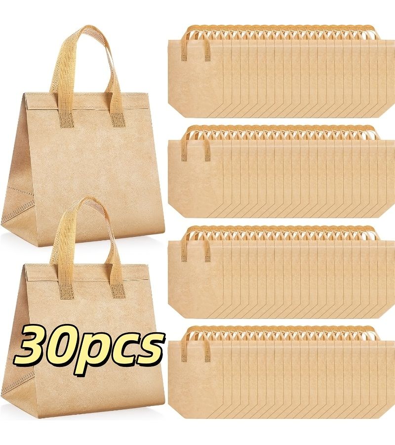 Kraft Paper Insulated Food Delivery Bags Bulk 30 Pack For Hot Cold Coffee Catering - Image 1