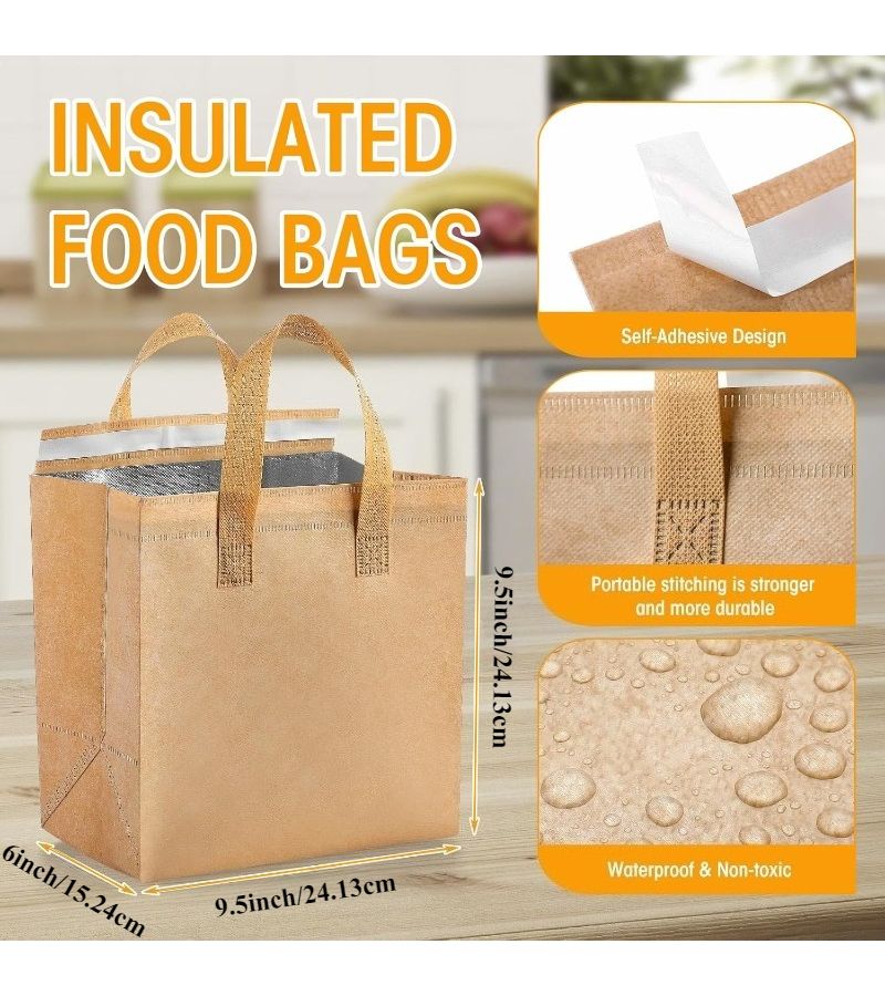 Kraft Paper Insulated Food Delivery Bags Bulk 30 Pack For Hot Cold Coffee Catering - Image 2