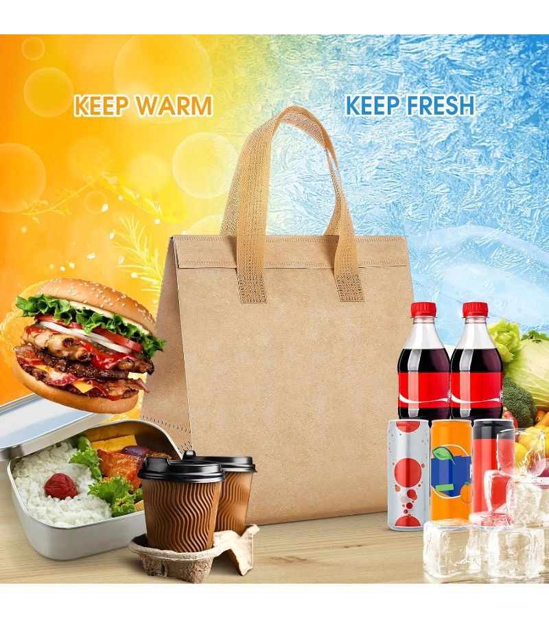 Kraft Paper Insulated Food Delivery Bags Bulk 30 Pack For Hot Cold Coffee Catering - Image 5