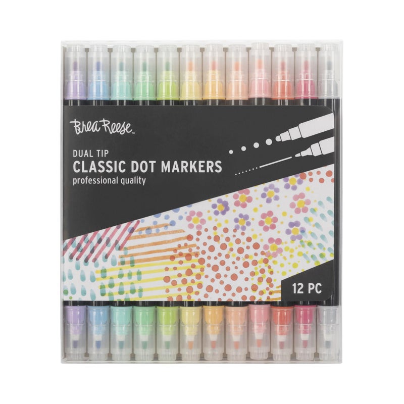 Brea Reese: Dual-Tip Dot Markers - Classic 12ct - 24 Colors, Professional Quality, Water-Based Ink, Adults Art Supplies, DIY Crafts & Scrapbooking - Image 1