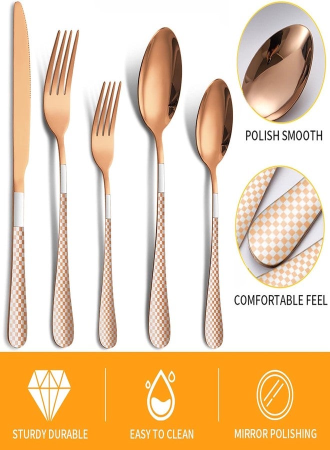 WE-CEF 5-Piece Silverware Set, Rose Gold Flatware Set for 1, Unique Stainless Steel Tableware Cutlery Set,Kitchen Utensil Sets Forks Spoons and Knives Set, (5, Rose Gold) - Image 3
