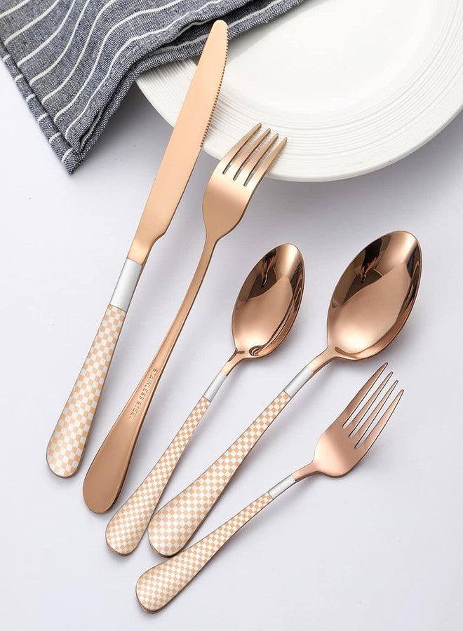 WE-CEF 5-Piece Silverware Set, Rose Gold Flatware Set for 1, Unique Stainless Steel Tableware Cutlery Set,Kitchen Utensil Sets Forks Spoons and Knives Set, (5, Rose Gold) - Image 2