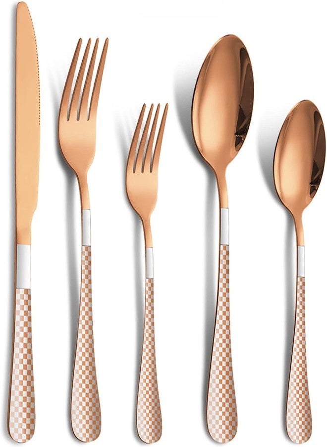 WE-CEF 5-Piece Silverware Set, Rose Gold Flatware Set for 1, Unique Stainless Steel Tableware Cutlery Set,Kitchen Utensil Sets Forks Spoons and Knives Set, (5, Rose Gold) - Image 1