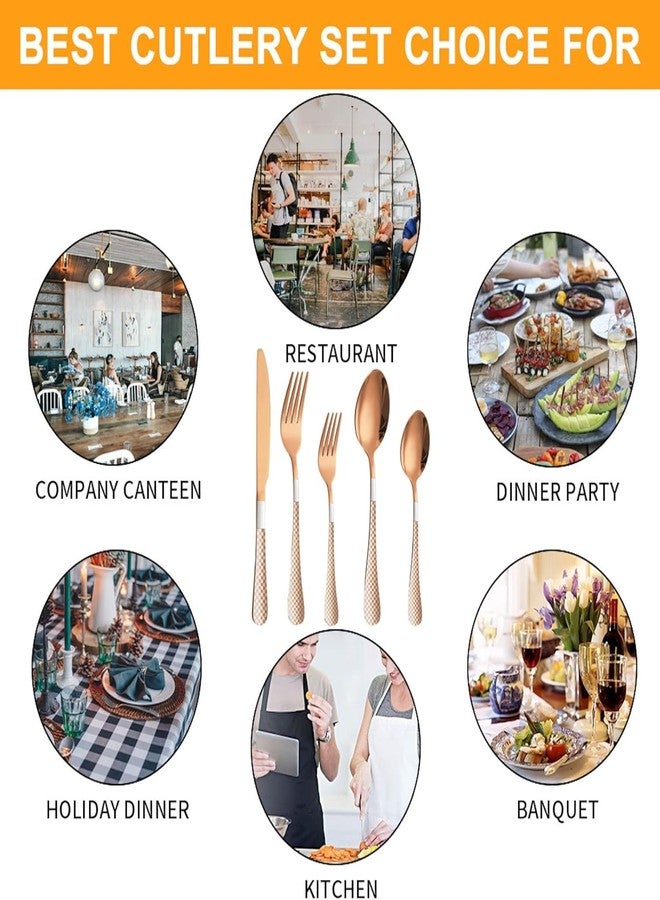 WE-CEF 5-Piece Silverware Set, Rose Gold Flatware Set for 1, Unique Stainless Steel Tableware Cutlery Set,Kitchen Utensil Sets Forks Spoons and Knives Set, (5, Rose Gold) - Image 4