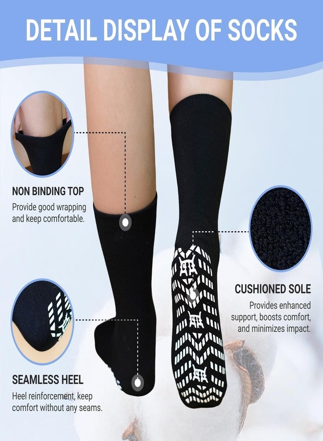 CaiDieNu Non Slip Grip Socks for Men: Anti-Skid Crew Grippy Socks with Gripper for Elderly Hospital Slipper Yoga Pilates Black L - Image 4
