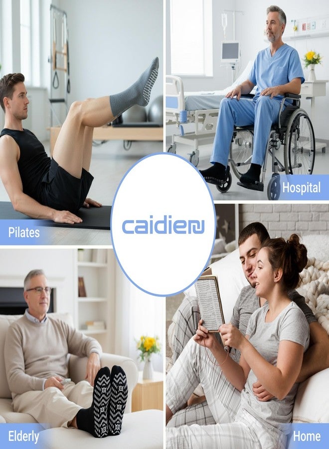 CaiDieNu Non Slip Grip Socks for Men: Anti-Skid Crew Grippy Socks with Gripper for Elderly Hospital Slipper Yoga Pilates Black L - Image 2