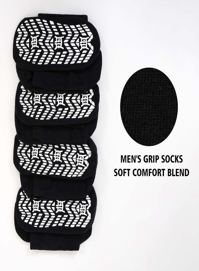 CaiDieNu Non Slip Grip Socks for Men: Anti-Skid Crew Grippy Socks with Gripper for Elderly Hospital Slipper Yoga Pilates Black L - Image 5