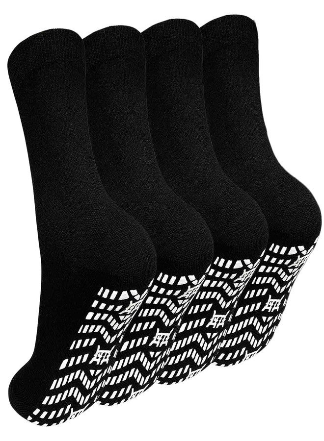 CaiDieNu Non Slip Grip Socks for Men: Anti-Skid Crew Grippy Socks with Gripper for Elderly Hospital Slipper Yoga Pilates Black L - Image 1