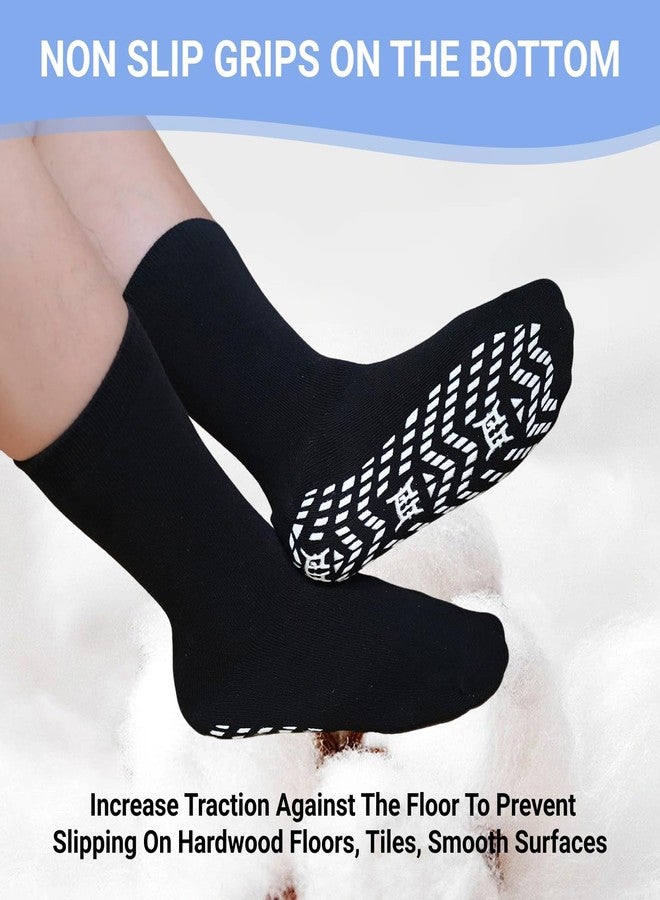 CaiDieNu Non Slip Grip Socks for Men: Anti-Skid Crew Grippy Socks with Gripper for Elderly Hospital Slipper Yoga Pilates Black L - Image 3