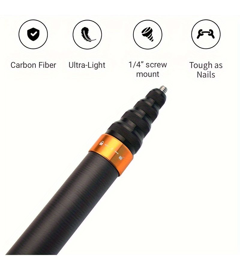 Silvery Carbon Fiber Selfie Stick Invisible Telescopic 17.72 to 114.17inch for Insta360 and Gopro Smartphone - Image 5